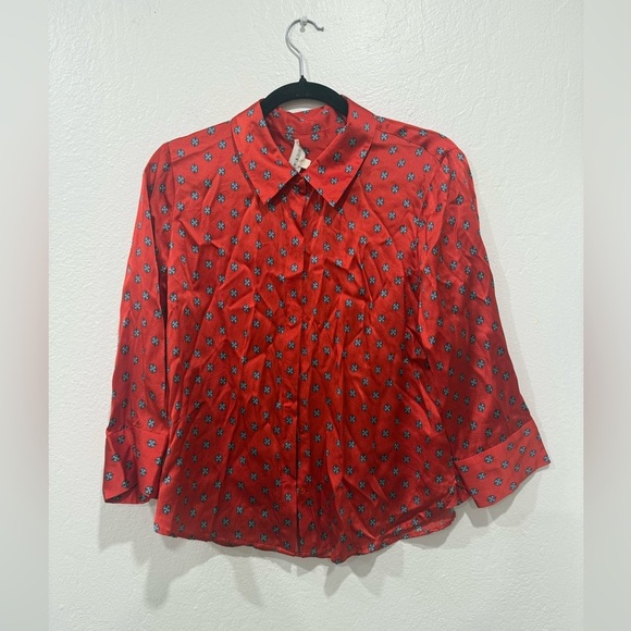 L'AGENCE Silk Jil Blouse in Royal Red Multi Maestro, size Large - Picture 2 of 13